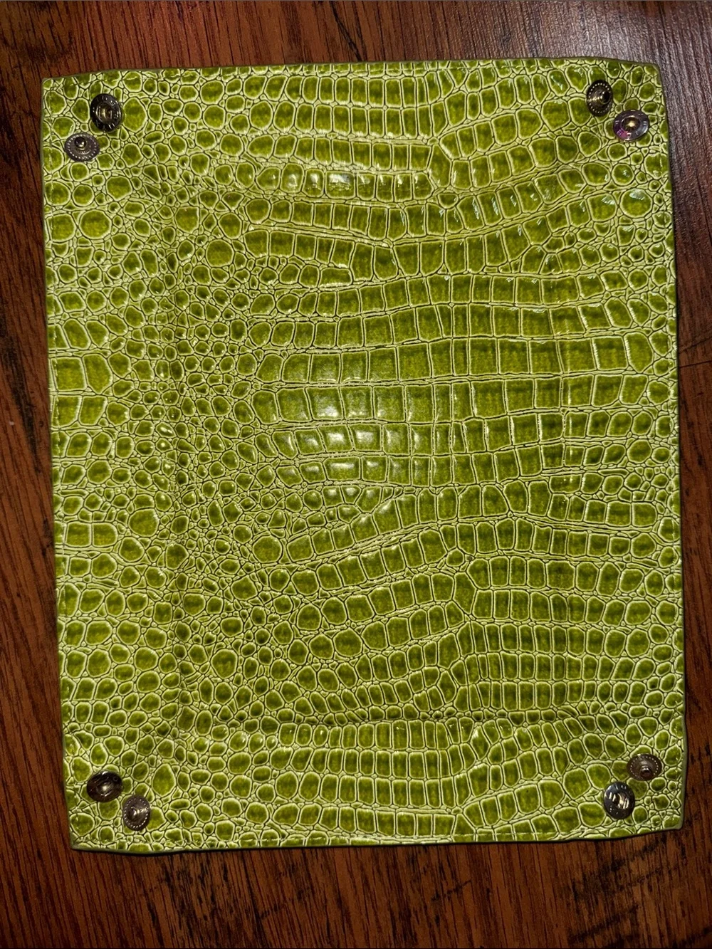 Women's Olive Green Croc-Embossed Valet Trinkets Holder C1.RBk.M